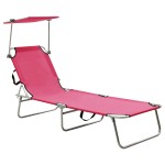 vidaXL Șezlong pliabil cu copertină, roz, aluminiu vidaXL Șezlong pliabil cu copertină, roz, aluminiu