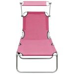 vidaXL Șezlong pliabil cu copertină, roz, aluminiu vidaXL Șezlong pliabil cu copertină, roz, aluminiu