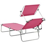 vidaXL Șezlong pliabil cu copertină, roz, aluminiu vidaXL Șezlong pliabil cu copertină, roz, aluminiu