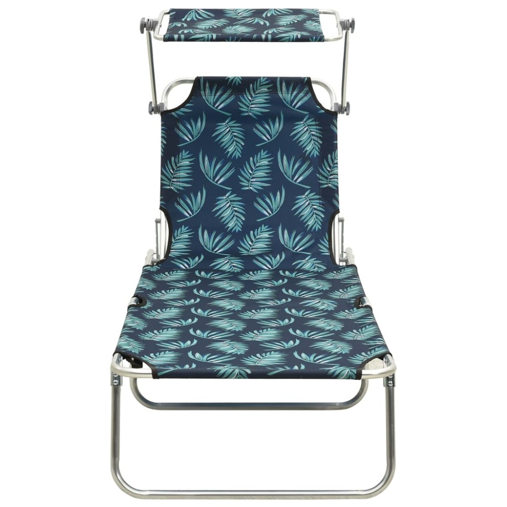 vidaXL Șezlong pliabil cu copertină, imprimeu frunze, aluminiu