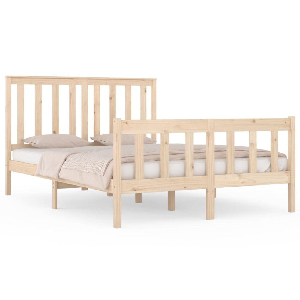 vidaXL Cadru de pat dublu, 135x190 cm, lemn masiv de pin