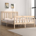 vidaXL Cadru de pat dublu, 135x190 cm, lemn masiv de pin vidaXL Cadru de pat dublu, 135x190 cm, lemn masiv de pin