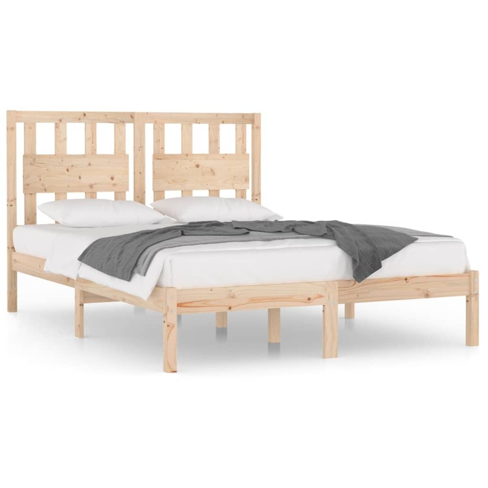 vidaXL Cadru de pat dublu, 135x190 cm, lemn masiv de pin