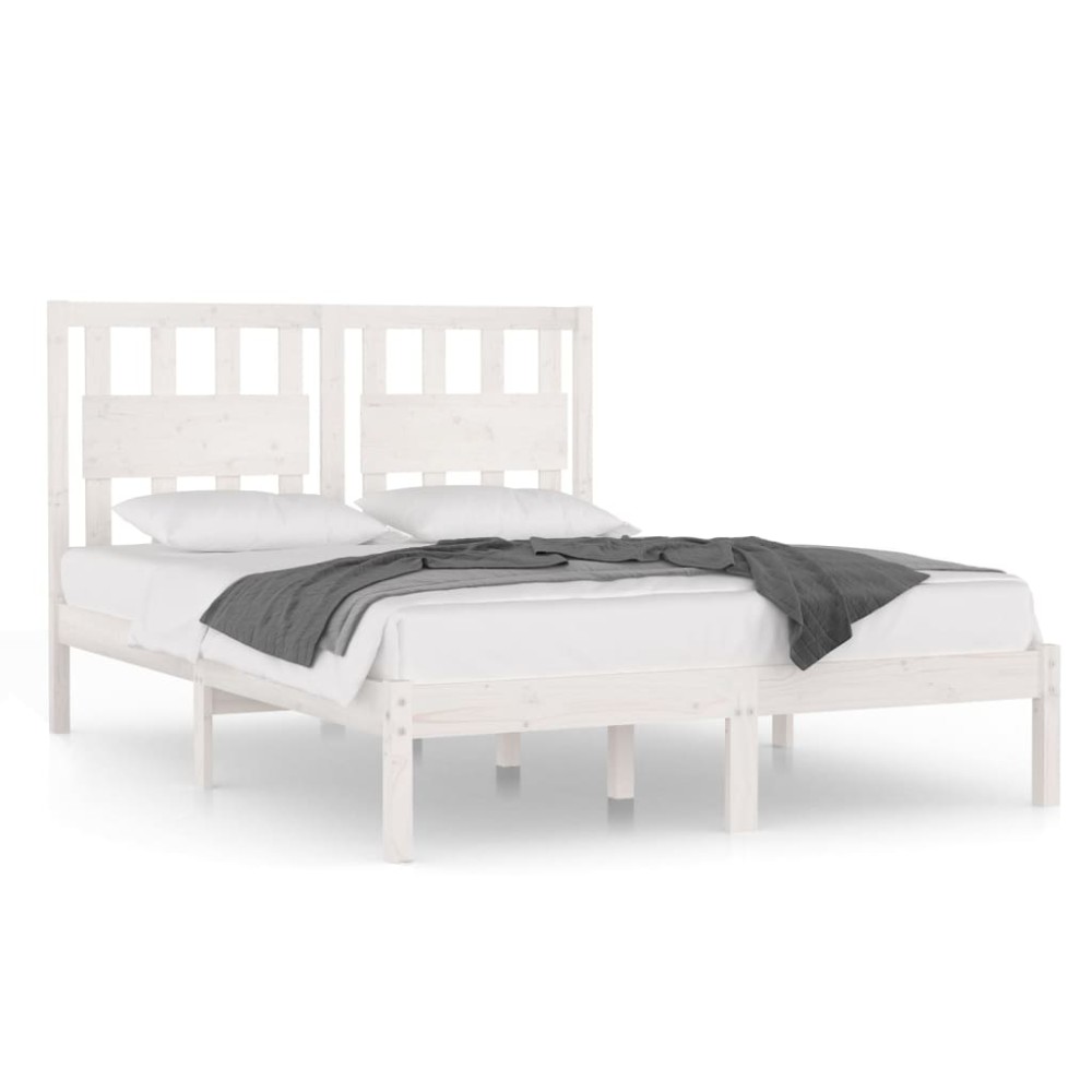 vidaXL Cadru de pat King Size, alb, 150x200 cm, lemn masiv de pin