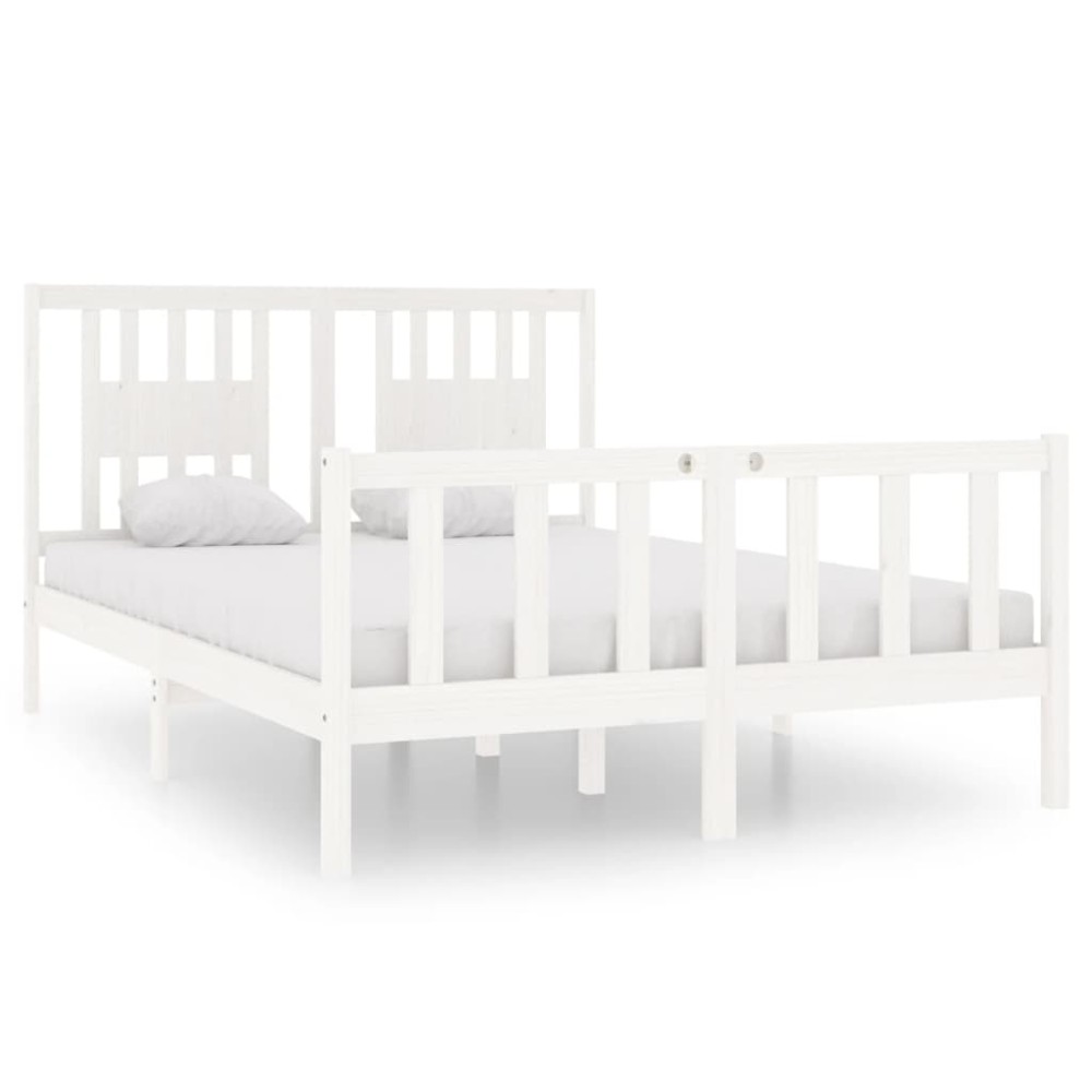 vidaXL Cadru de pat dublu, alb, 135x190 cm, lemn masiv