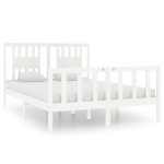 vidaXL Cadru de pat dublu, alb, 135x190 cm, lemn masiv