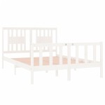vidaXL Cadru de pat dublu, alb, 135x190 cm, lemn masiv