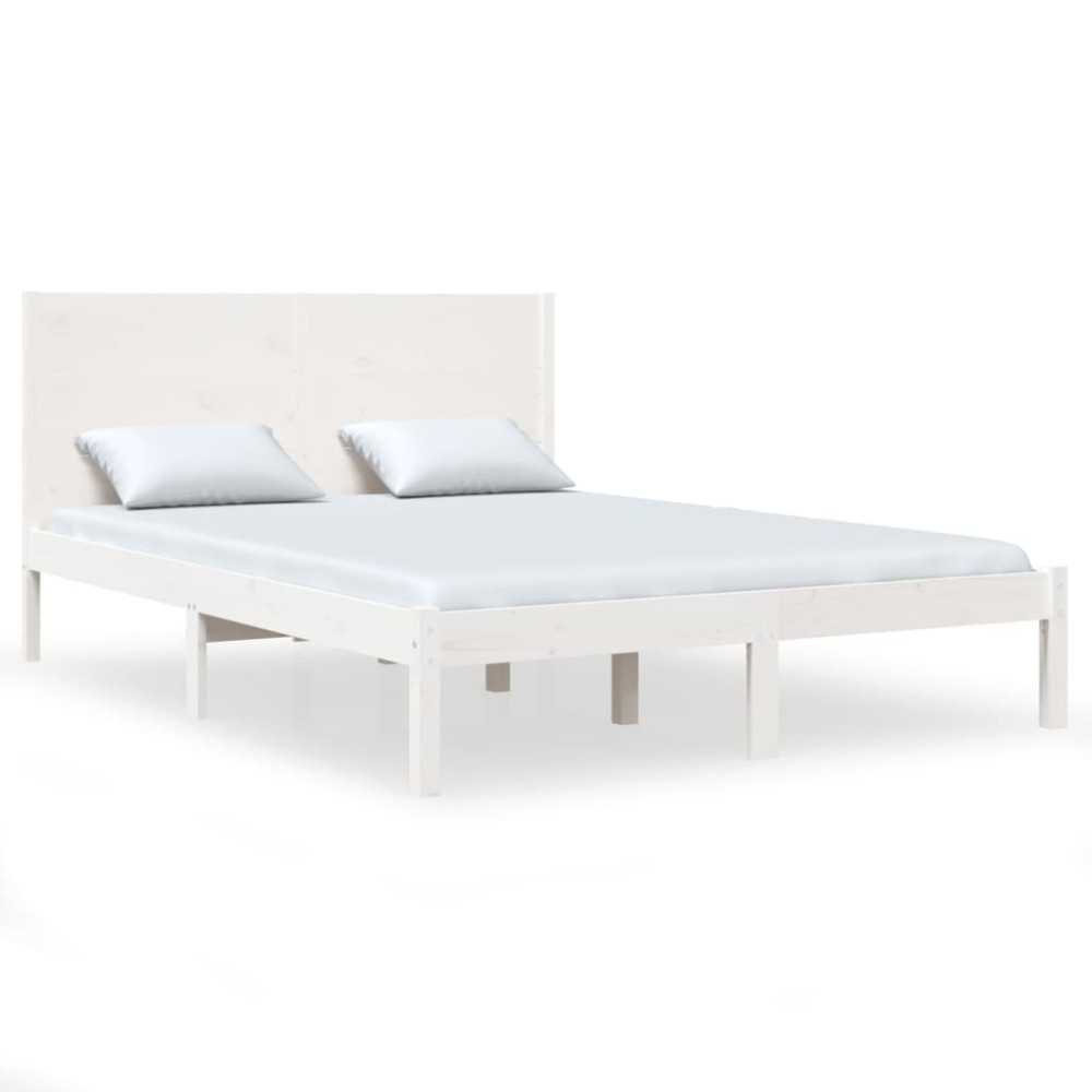 vidaXL Cadru de pat fără saltea, alb, 140x190 cm, lemn masiv de pin