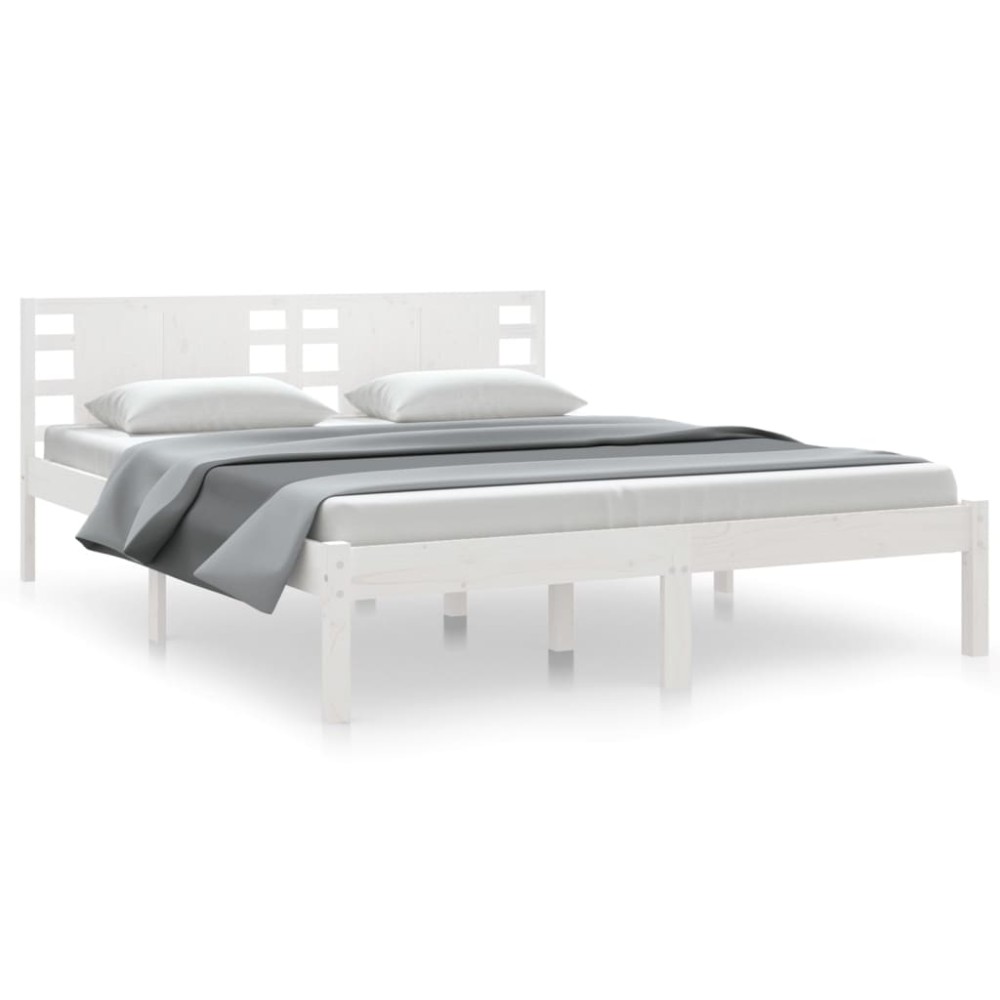 vidaXL Cadru de pat King Size, alb, 150x200 cm, lemn masiv