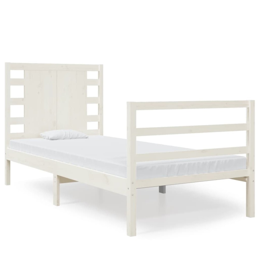 vidaXL Cadru de pat fără saltea, alb, 75x190 cm, lemn masiv de pin