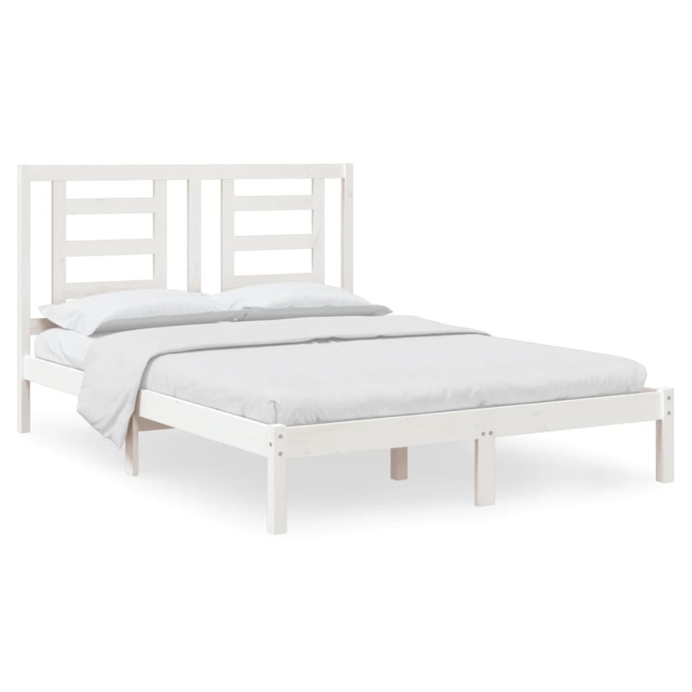vidaXL Cadru de pat fără saltea, alb, 140x190 cm, lemn masiv de pin