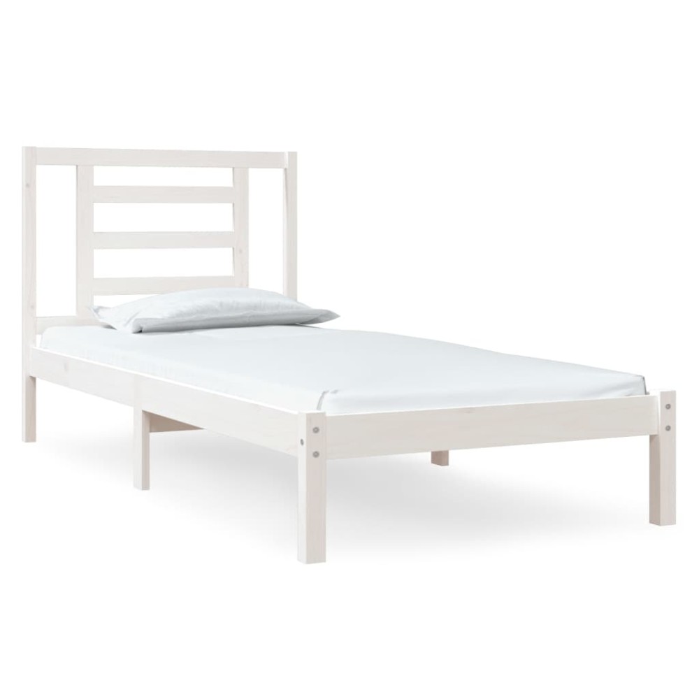 vidaXL Cadru de pat fără saltea, alb, 90x200 cm, lemn masiv pin