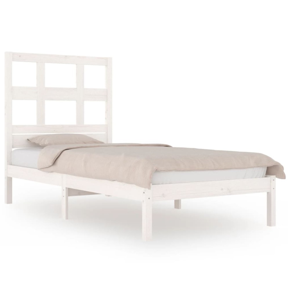 vidaXL Cadru de pat fără saltea, alb, 75x190 cm, lemn masiv de pin