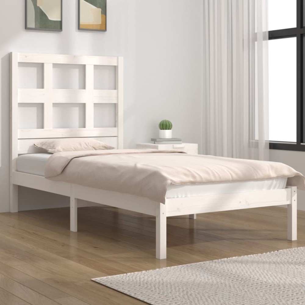 vidaXL Cadru de pat fără saltea, alb, 75x190 cm, lemn masiv de pin