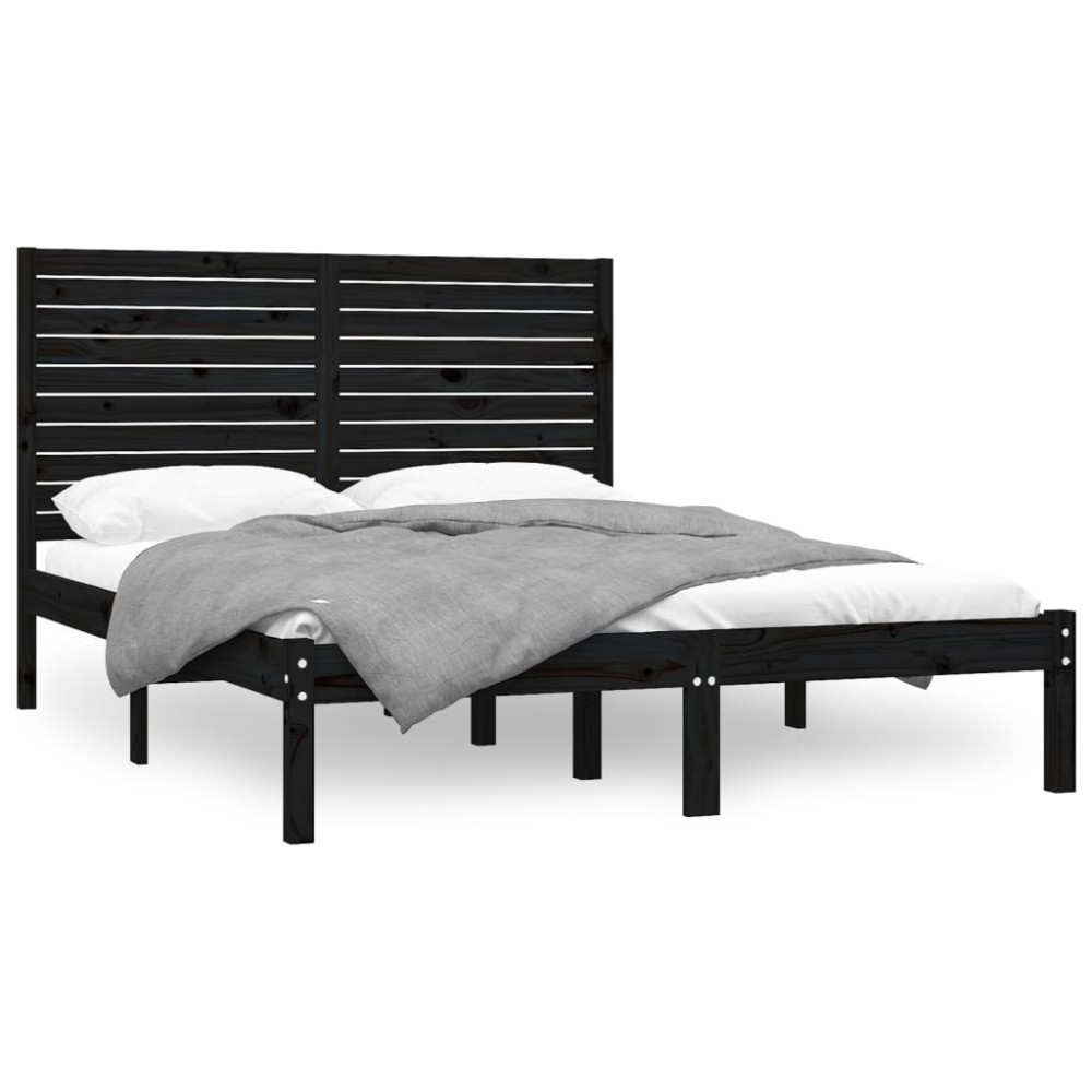 vidaXL Cadru de pat King Size, negru, 150x200 cm, lemn masiv