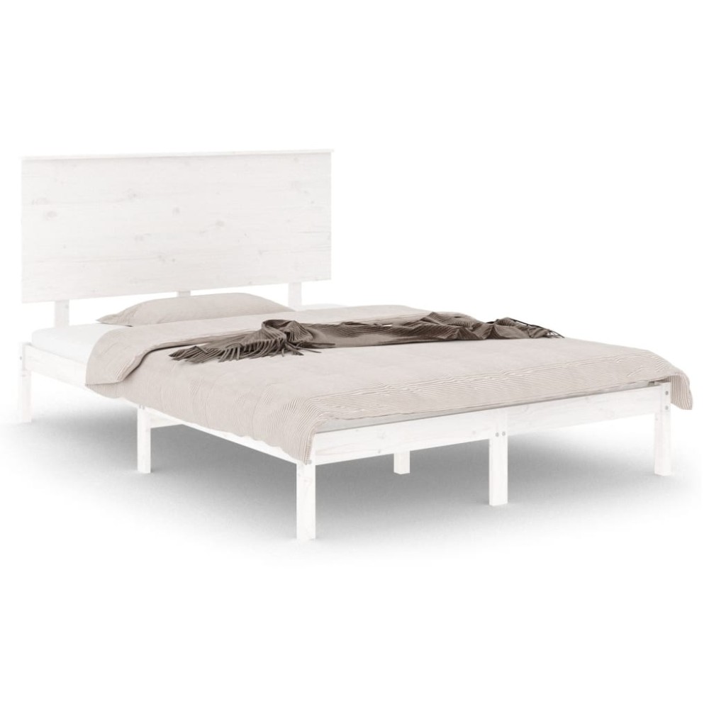 vidaXL Cadru de pat fără saltea, alb, 140x190 cm, lemn masiv de pin