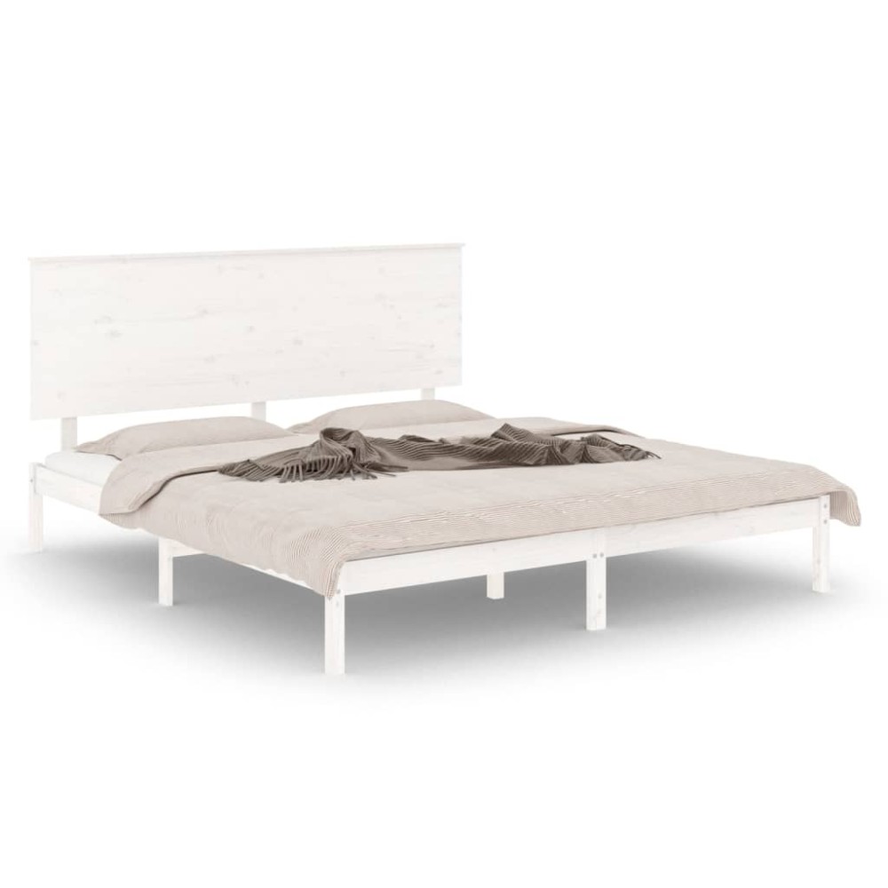 vidaXL Cadru de pat King Size, alb, 150x200 cm, lemn masiv