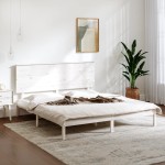 vidaXL Cadru de pat King Size, alb, 150x200 cm, lemn masiv vidaXL Cadru de pat King Size, alb, 150x200 cm, lemn masiv