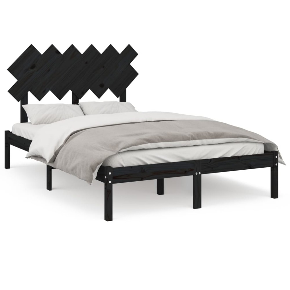 vidaXL Cadru de pat dublu, negru, 135x190 cm, lemn masiv