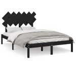 vidaXL Cadru de pat dublu, negru, 135x190 cm, lemn masiv vidaXL Cadru de pat dublu, negru, 135x190 cm, lemn masiv