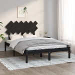 vidaXL Cadru de pat dublu, negru, 135x190 cm, lemn masiv vidaXL Cadru de pat dublu, negru, 135x190 cm, lemn masiv