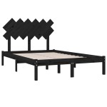 vidaXL Cadru de pat dublu, negru, 135x190 cm, lemn masiv vidaXL Cadru de pat dublu, negru, 135x190 cm, lemn masiv