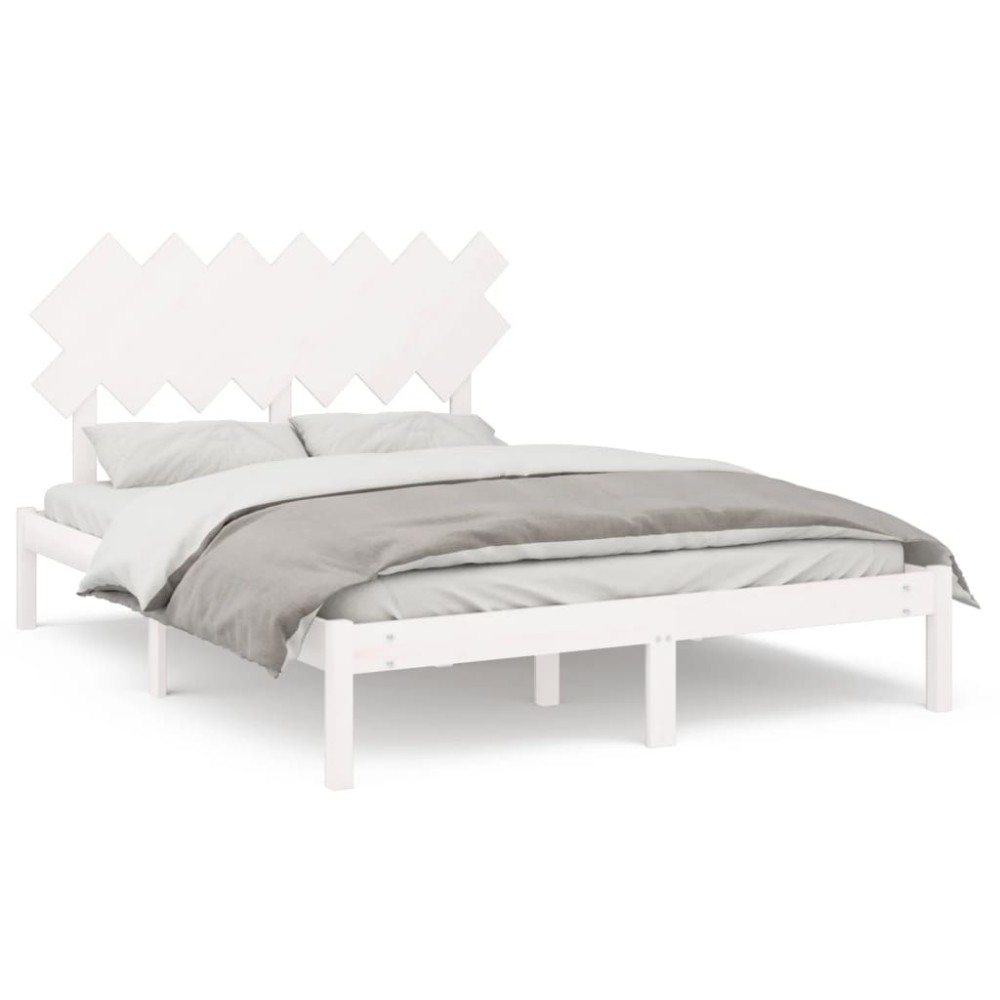 vidaXL Cadru de pat King Size, alb, 150x200 cm, lemn masiv