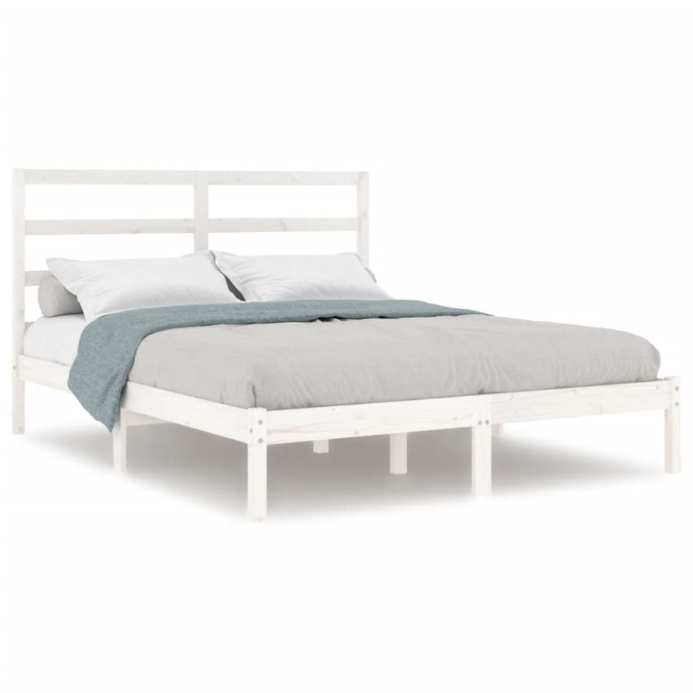 vidaXL Cadru de pat fără saltea, alb, 140x190 cm, lemn masiv de pin