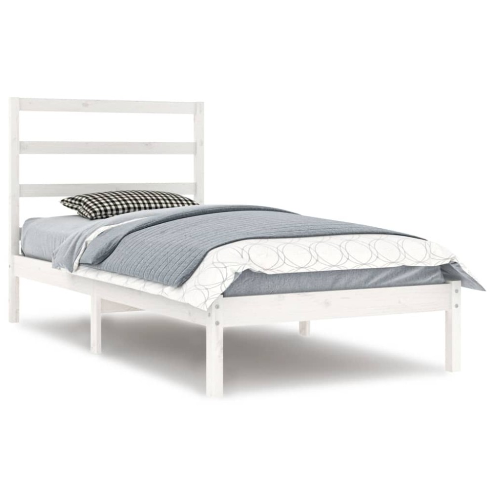 vidaXL Cadru de pat fără saltea, alb, 90x200 cm, lemn masiv pin