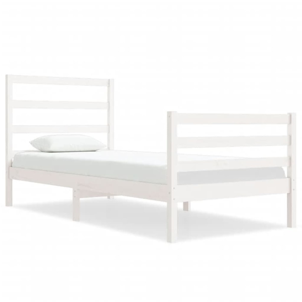 vidaXL Cadru de pat fără saltea, alb, 75x190 cm, lemn masiv de pin