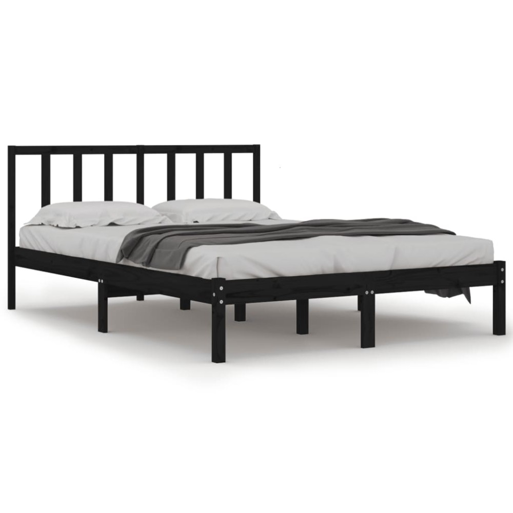 vidaXL Cadru de pat King Size, negru, 150x200 cm, lemn masiv de pin