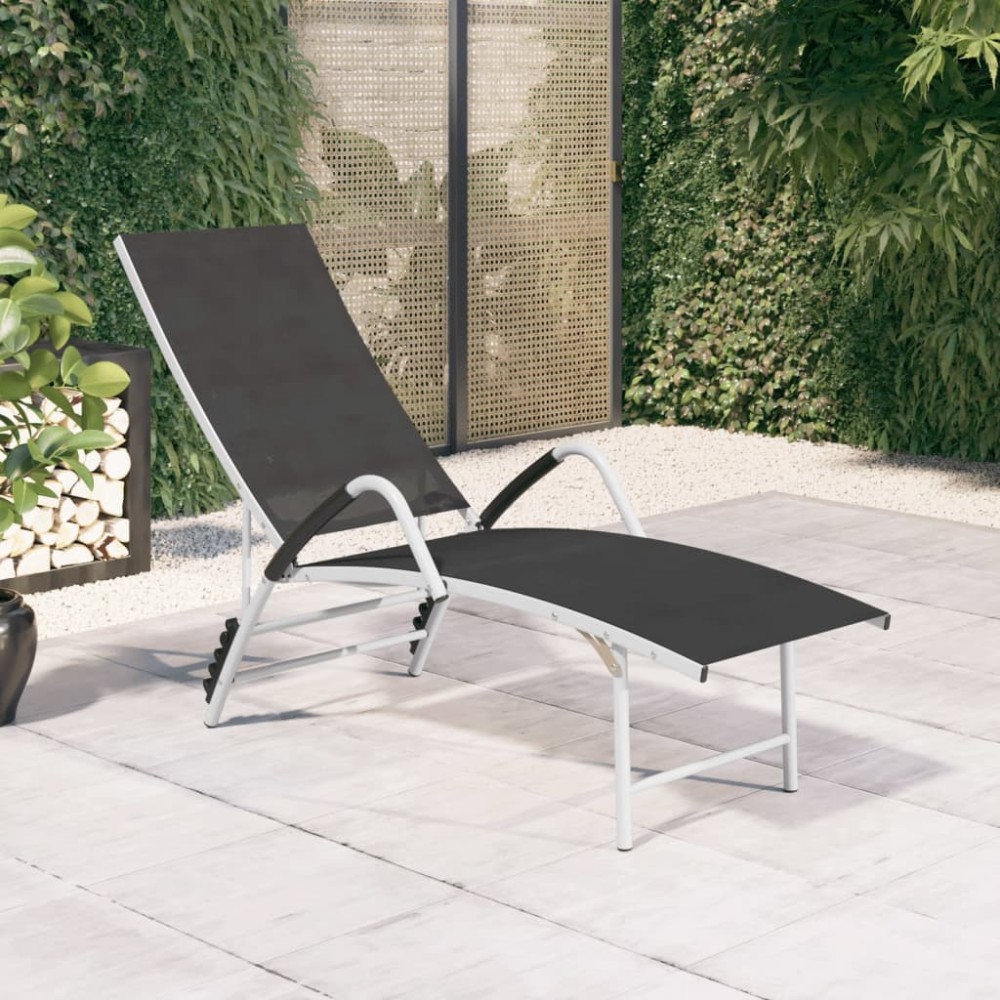 vidaXL Șezlong de plajă, negru, aluminiu & textilenă
