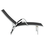 vidaXL Șezlong de plajă, negru, aluminiu & textilenă vidaXL Șezlong de plajă, negru, aluminiu & textilenă