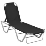 vidaXL Șezlong de plajă, negru, aluminiu și textilenă vidaXL Șezlong de plajă, negru, aluminiu și textilenă