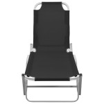 vidaXL Șezlong de plajă, negru, aluminiu și textilenă vidaXL Șezlong de plajă, negru, aluminiu și textilenă