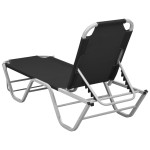 vidaXL Șezlong de plajă, negru, aluminiu și textilenă vidaXL Șezlong de plajă, negru, aluminiu și textilenă