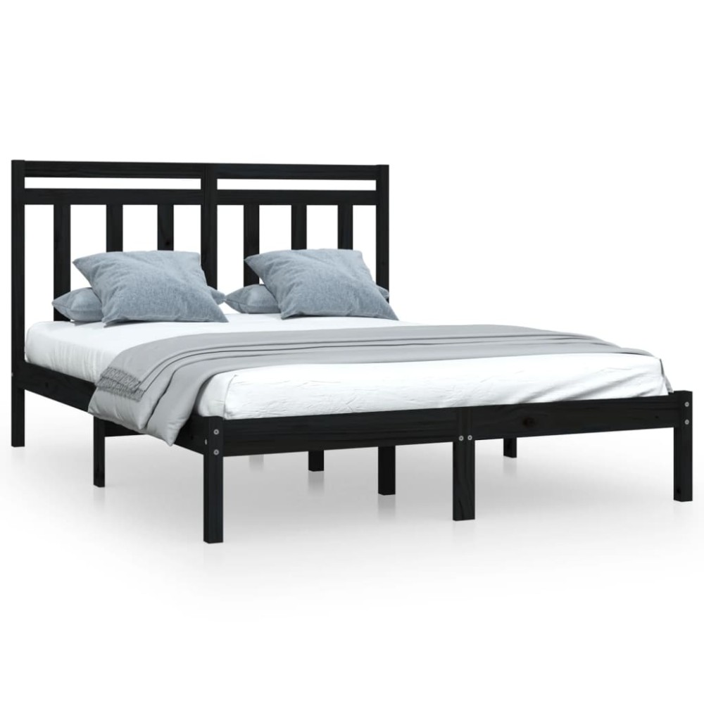 vidaXL Cadru de pat King Size, negru, 150x200 cm, lemn masiv
