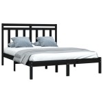 vidaXL Cadru de pat King Size, negru, 150x200 cm, lemn masiv vidaXL Cadru de pat King Size, negru, 150x200 cm, lemn masiv