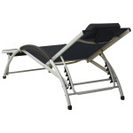 vidaXL Șezlong de plajă cu pernă, negru, textilenă vidaXL Șezlong de plajă cu pernă, negru, textilenă