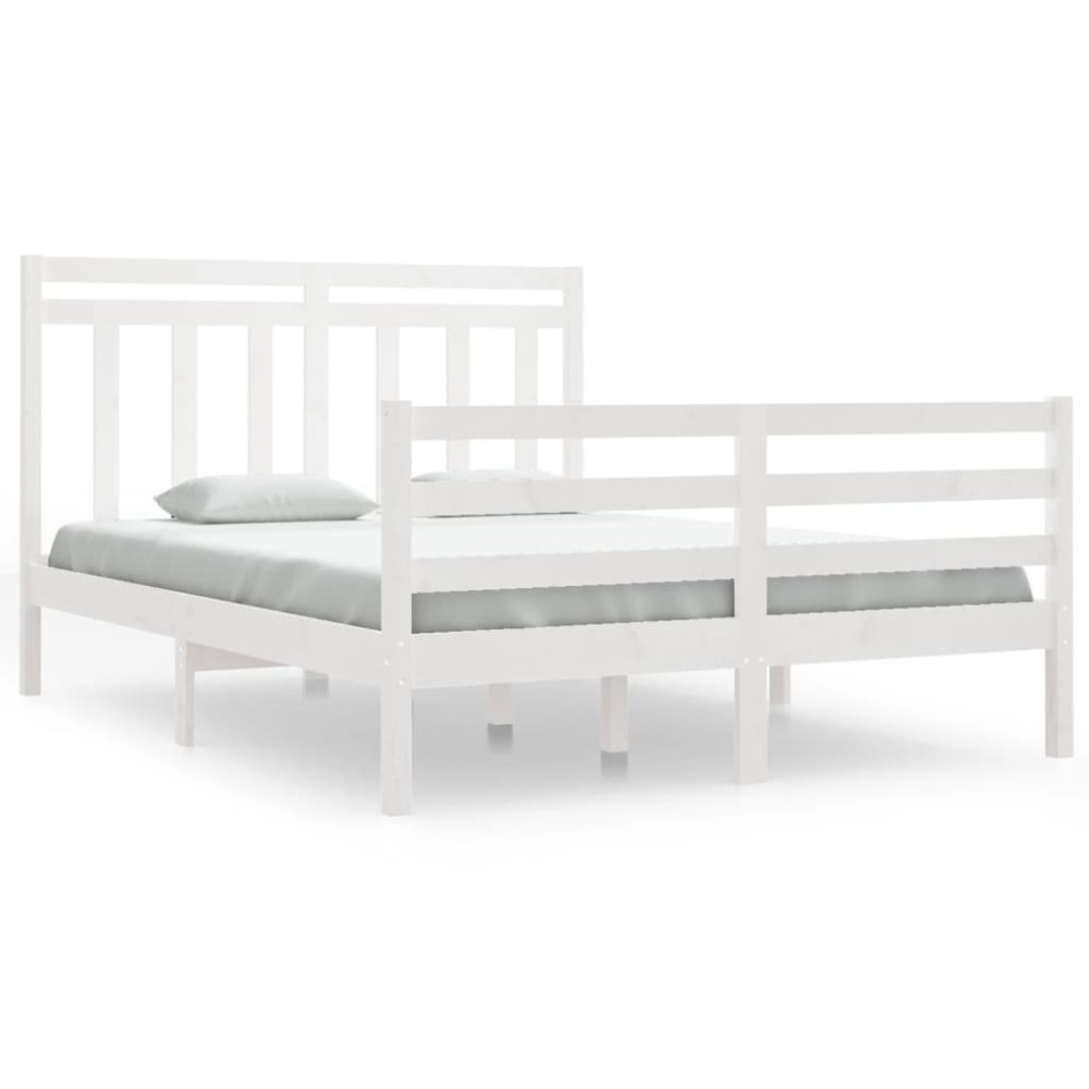 vidaXL Cadru de pat dublu, alb, 135x190 cm, lemn masiv