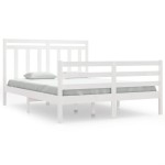 vidaXL Cadru de pat dublu, alb, 135x190 cm, lemn masiv