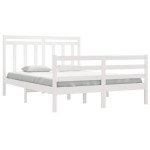 vidaXL Cadru de pat dublu, alb, 135x190 cm, lemn masiv