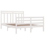 vidaXL Cadru de pat dublu, alb, 135x190 cm, lemn masiv