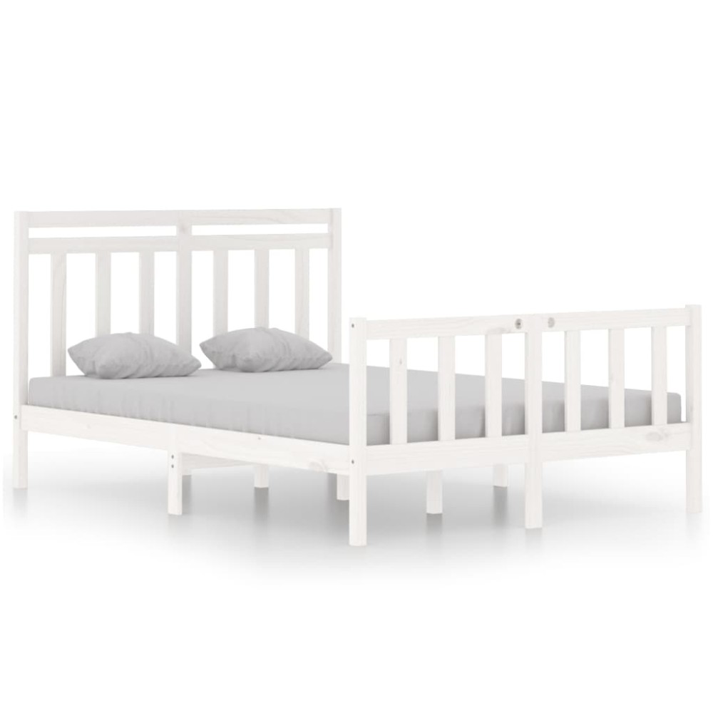 vidaXL Cadru de pat dublu, alb, 135x190 cm, lemn masiv