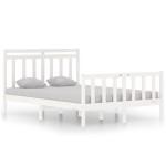 vidaXL Cadru de pat dublu, alb, 135x190 cm, lemn masiv
