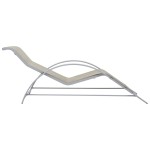 vidaXL Șezlonguri de plajă, 2 buc., cu masă, crem, aluminiu vidaXL Șezlonguri de plajă, 2 buc., cu masă, crem, aluminiu