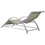 vidaXL Șezlonguri de plajă, 2 buc., cu masă, crem, aluminiu vidaXL Șezlonguri de plajă, 2 buc., cu masă, crem, aluminiu