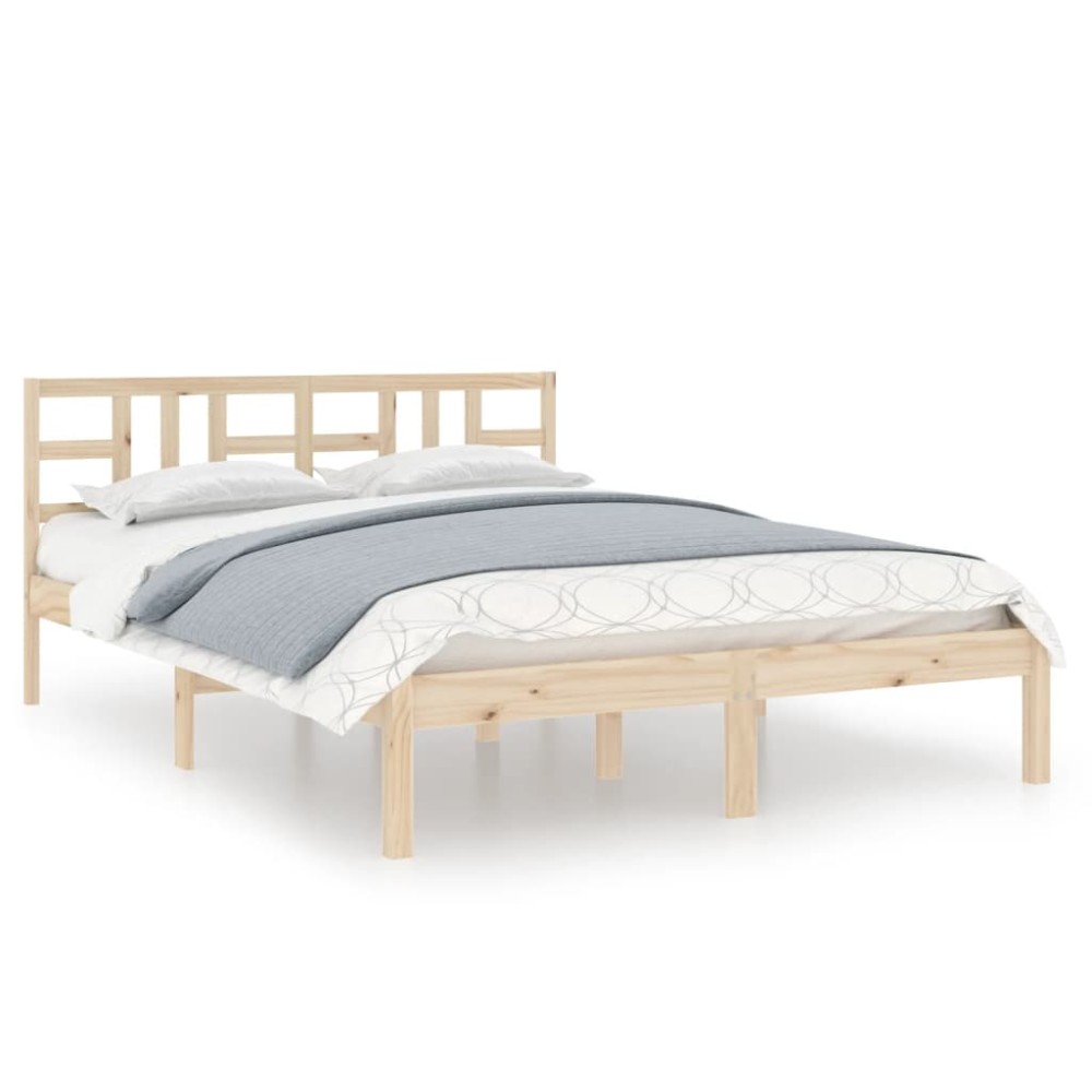 vidaXL Cadru de pat dublu, 135x190 cm, lemn masiv