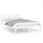 vidaXL Cadru de pat King Size, alb, 150x200 cm, lemn masiv vidaXL Cadru de pat King Size, alb, 150x200 cm, lemn masiv