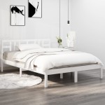 vidaXL Cadru de pat King Size, alb, 150x200 cm, lemn masiv vidaXL Cadru de pat King Size, alb, 150x200 cm, lemn masiv